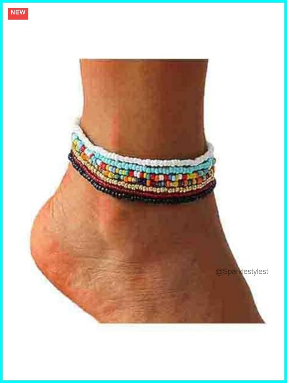 Handmade Boho Beaded Anklet Set Glass Bead Stretch Ankle Bracelets